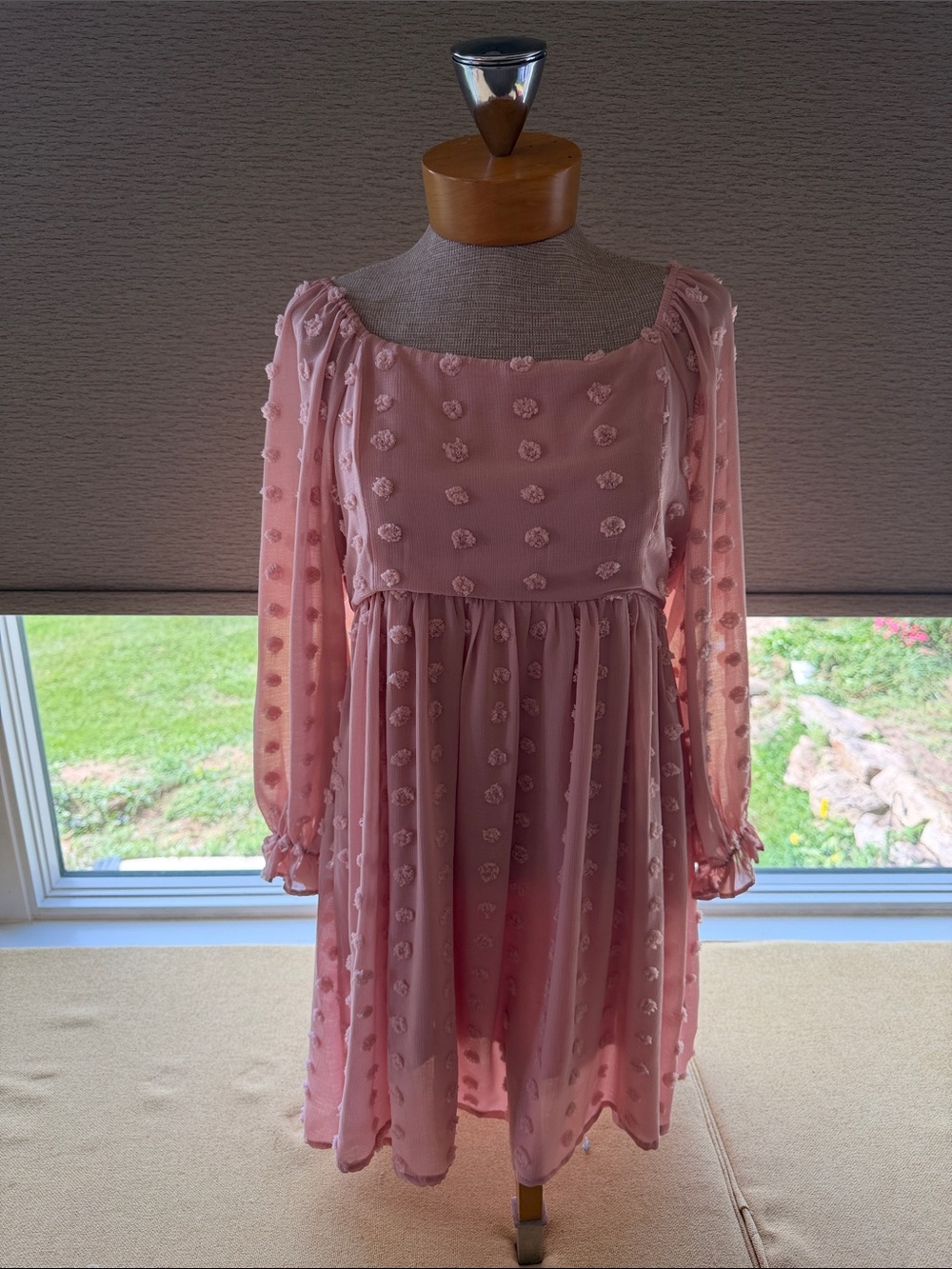 Main Strip Pink Swiss Dot Midi Dress
